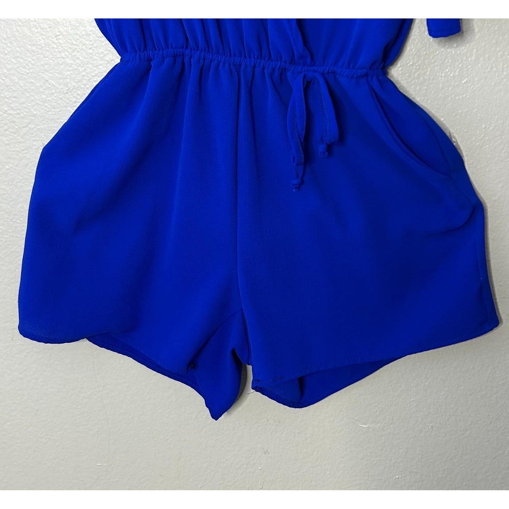 Paolino Womens Cobalt Blue Wrap Front Romper Elastic Waist Pockets Size Small - Picture 3 of 8